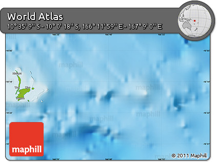 Physical Map of the Area around 10° 17' 43" S, 166° 40' 30" E