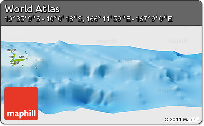 Physical Panoramic Map of the Area around 10° 17' 43" S, 166° 40' 30" E