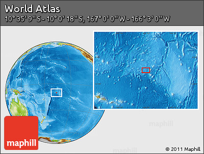 Physical Location Map of the Area around 10° 17' 43" S, 166° 31' 30" W