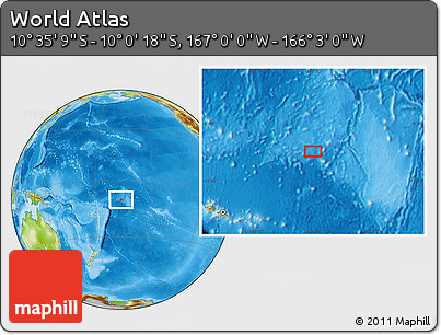 Physical Location Map of the Area around 10° 17' 43" S, 166° 31' 30" W
