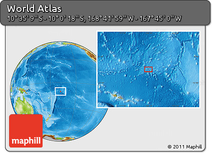 Physical Location Map of the Area around 10° 17' 43" S, 168° 13' 29" W