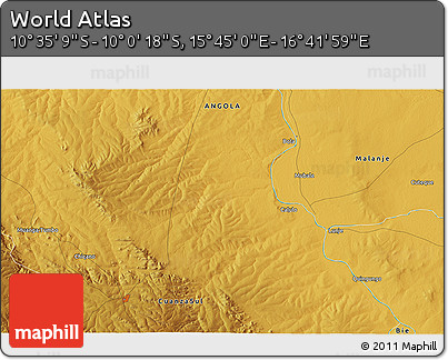 Physical 3D Map of the Area around 10° 17' 43" S, 16° 13' 30" E