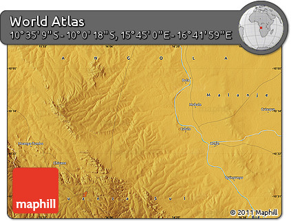 Physical Map of the Area around 10° 17' 43" S, 16° 13' 30" E