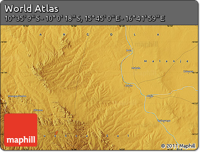 Physical Map of the Area around 10° 17' 43" S, 16° 13' 30" E