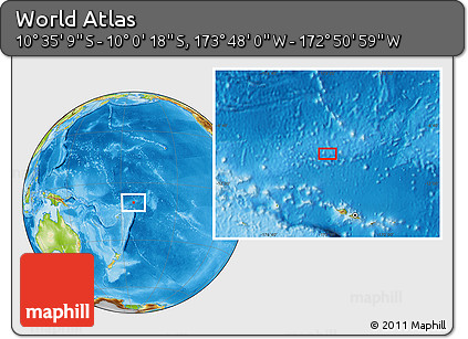 Physical Location Map of the Area around 10° 17' 43" S, 173° 19' 29" W