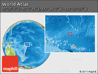 Physical Location Map of the Area around 10° 17' 43" S, 173° 19' 29" W