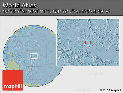 Savanna Style Location Map of the Area around 10° 17' 43" S, 174° 10' 30" W, hill shading