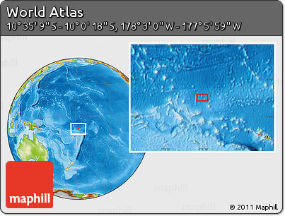Physical Location Map of the Area around 10° 17' 43" S, 177° 34' 29" W
