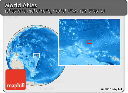 Shaded Relief Location Map of the Area around 10° 17' 43" S, 177° 34' 29" W