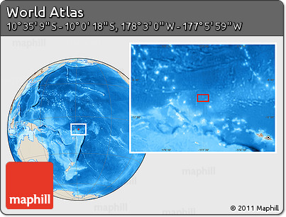 Shaded Relief Location Map of the Area around 10° 17' 43" S, 177° 34' 29" W