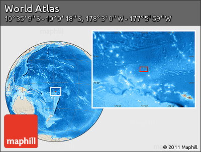 Shaded Relief Location Map of the Area around 10° 17' 43" S, 177° 34' 29" W