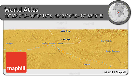 Physical Panoramic Map of the Area around 10° 17' 43" S, 17° 4' 30" E