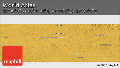 Physical Panoramic Map of the Area around 10° 17' 43" S, 17° 4' 30" E
