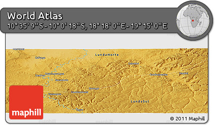 Physical Panoramic Map of the Area around 10° 17' 43" S, 18° 46' 29" E