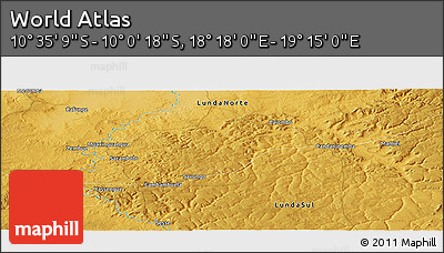 Physical Panoramic Map of the Area around 10° 17' 43" S, 18° 46' 29" E