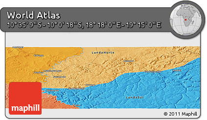 Political Panoramic Map of the Area around 10° 17' 43" S, 18° 46' 29" E