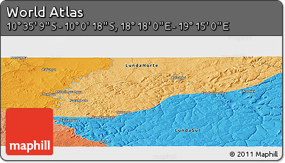 Political Panoramic Map of the Area around 10° 17' 43" S, 18° 46' 29" E