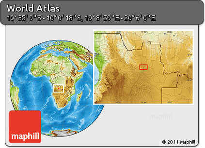 Physical Location Map of the Area around 10° 17' 43" S, 19° 37' 30" E