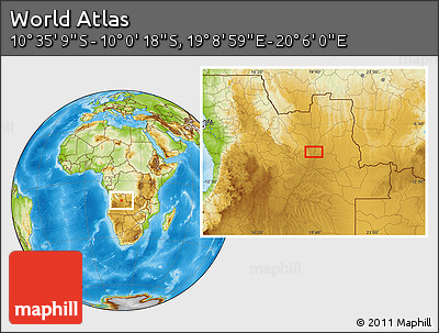 Physical Location Map of the Area around 10° 17' 43" S, 19° 37' 30" E