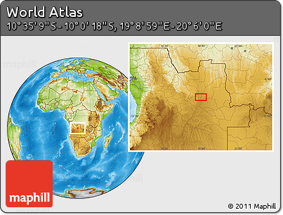Physical Location Map of the Area around 10° 17' 43" S, 19° 37' 30" E