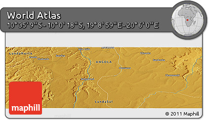 Physical Panoramic Map of the Area around 10° 17' 43" S, 19° 37' 30" E