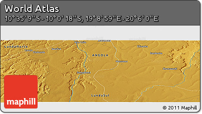 Physical Panoramic Map of the Area around 10° 17' 43" S, 19° 37' 30" E