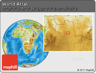 Physical Location Map of the Area around 10° 17' 43" S, 20° 28' 30" E