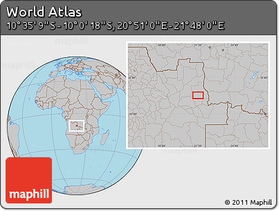 Gray Location Map of the Area around 10° 17' 43" S, 21° 19' 30" E