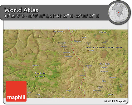 Satellite 3D Map of the Area around 10° 17' 43" S, 22° 10' 29" E