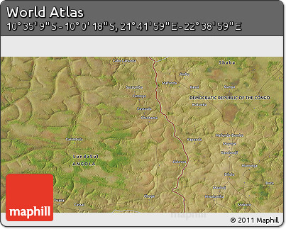 Satellite 3D Map of the Area around 10° 17' 43" S, 22° 10' 29" E