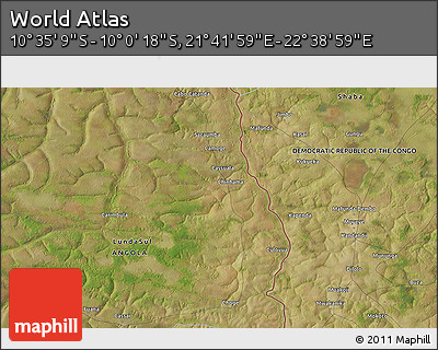 Satellite 3D Map of the Area around 10° 17' 43" S, 22° 10' 29" E