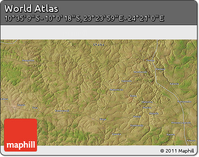 Satellite 3D Map of the Area around 10° 17' 43" S, 23° 52' 30" E