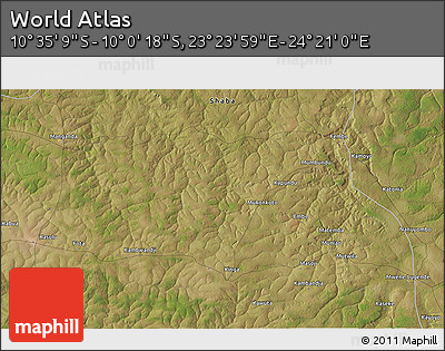 Satellite 3D Map of the Area around 10° 17' 43" S, 23° 52' 30" E