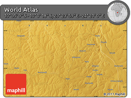 Physical Map of the Area around 10° 17' 43" S, 23° 52' 30" E