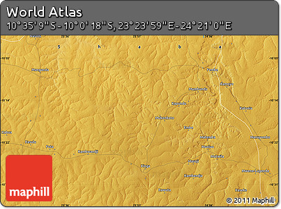 Physical Map of the Area around 10° 17' 43" S, 23° 52' 30" E