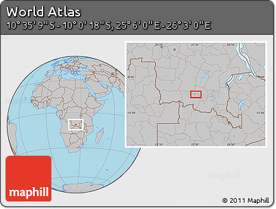 Gray Location Map of the Area around 10° 17' 43" S, 25° 34' 30" E