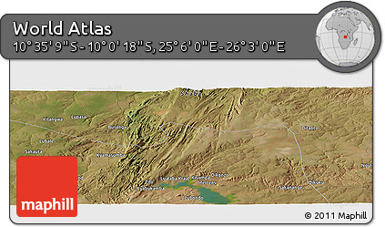 Satellite Panoramic Map of the Area around 10° 17' 43" S, 25° 34' 30" E