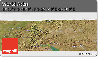 Satellite Panoramic Map of the Area around 10° 17' 43" S, 25° 34' 30" E
