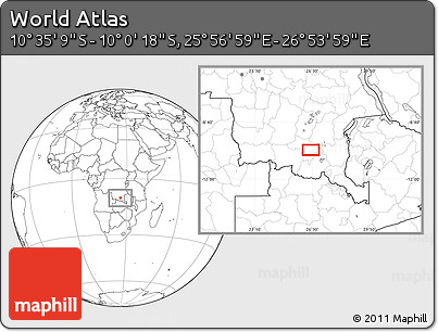 Blank Location Map of the Area around 10° 17' 43" S, 26° 25' 29" E