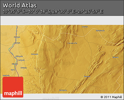 Physical 3D Map of the Area around 10° 17' 43" S, 28° 58' 30" E