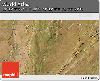 Satellite 3D Map of the Area around 10° 17' 43" S, 28° 58' 30" E