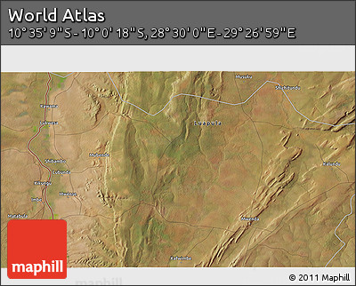 Satellite 3D Map of the Area around 10° 17' 43" S, 28° 58' 30" E