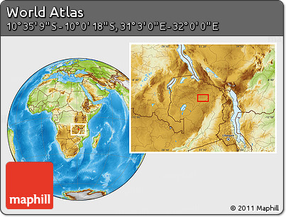 Physical Location Map of the Area around 10° 17' 43" S, 31° 31' 29" E