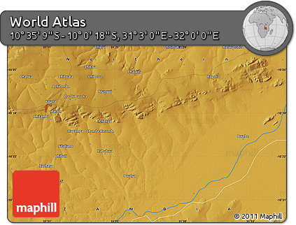 Physical Map of the Area around 10° 17' 43" S, 31° 31' 29" E