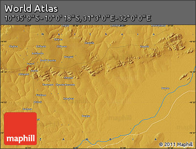 Physical Map of the Area around 10° 17' 43" S, 31° 31' 29" E