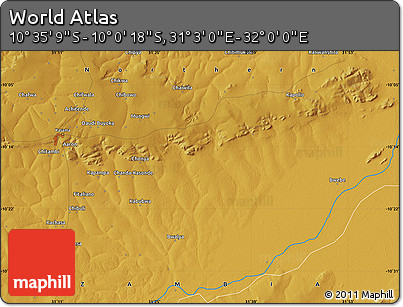 Physical Map of the Area around 10° 17' 43" S, 31° 31' 29" E