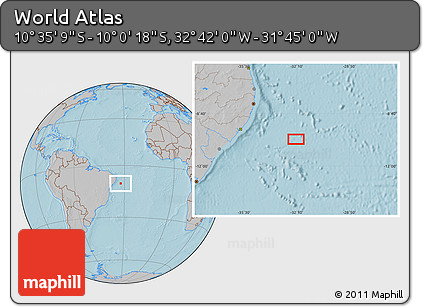 Gray Location Map of the Area around 10° 17' 43" S, 32° 13' 30" W, hill shading