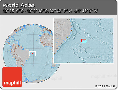 Gray Location Map of the Area around 10° 17' 43" S, 32° 13' 30" W, hill shading