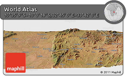 Satellite Panoramic Map of the Area around 10° 17' 43" S, 33° 13' 30" E