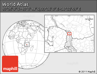 Blank Location Map of the Area around 10° 17' 43" S, 34° 4' 30" E